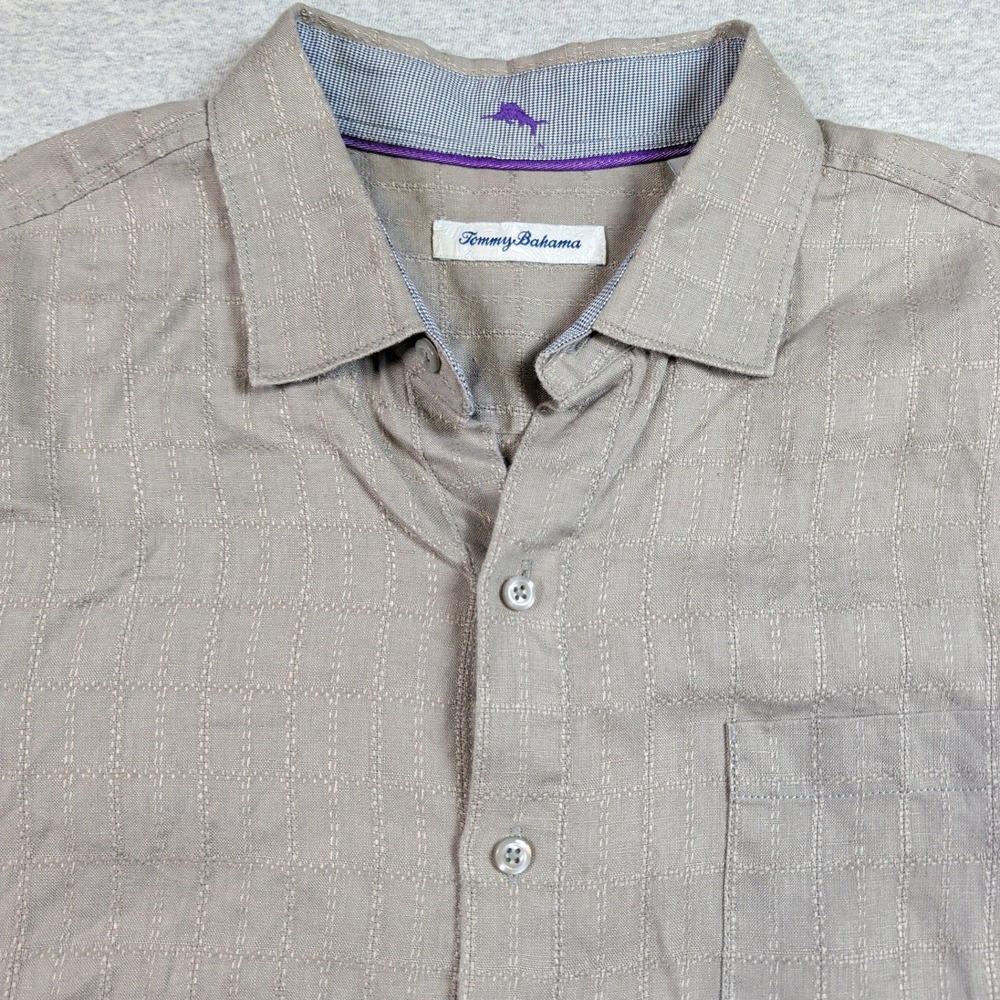 Tommy Bahama Mens Linen Button Up Shirt Brown Grid T318760 L